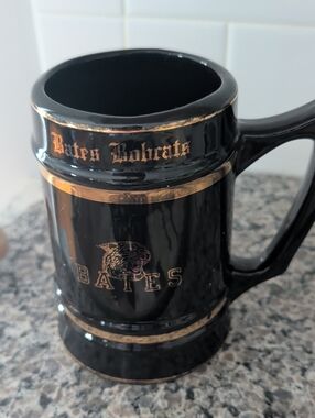 Vintage Bates Bobcats Black and Gold Ceramic Mug - Bates